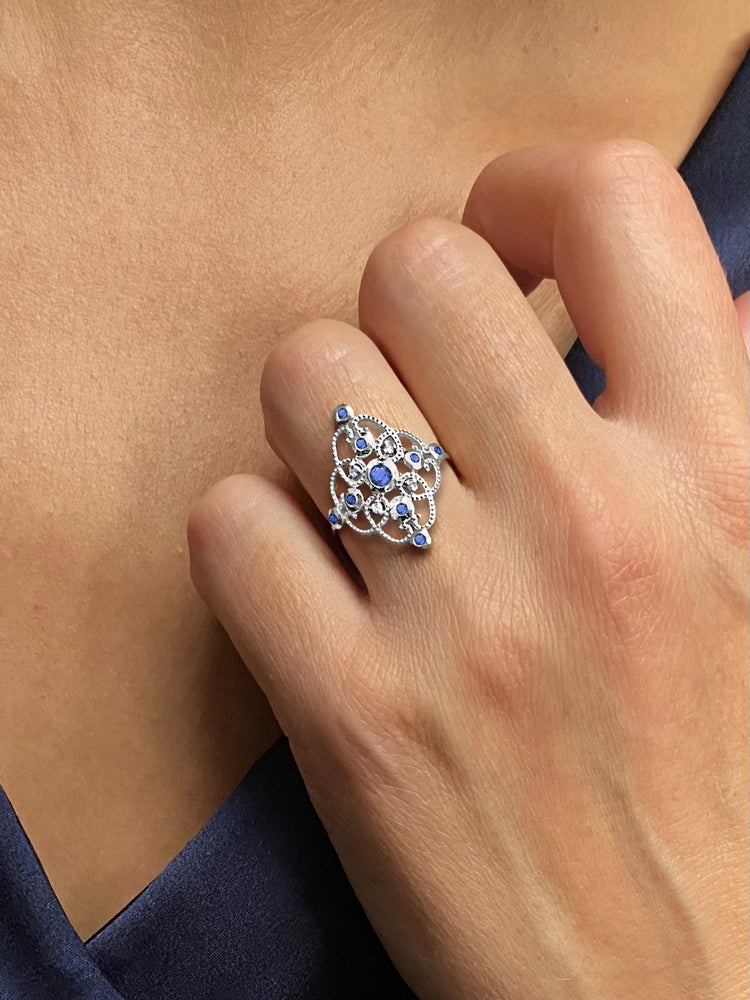 Bague en Or blanc 9k assemblée de Diamant HSI et Saphir - Maison Di Giorgio