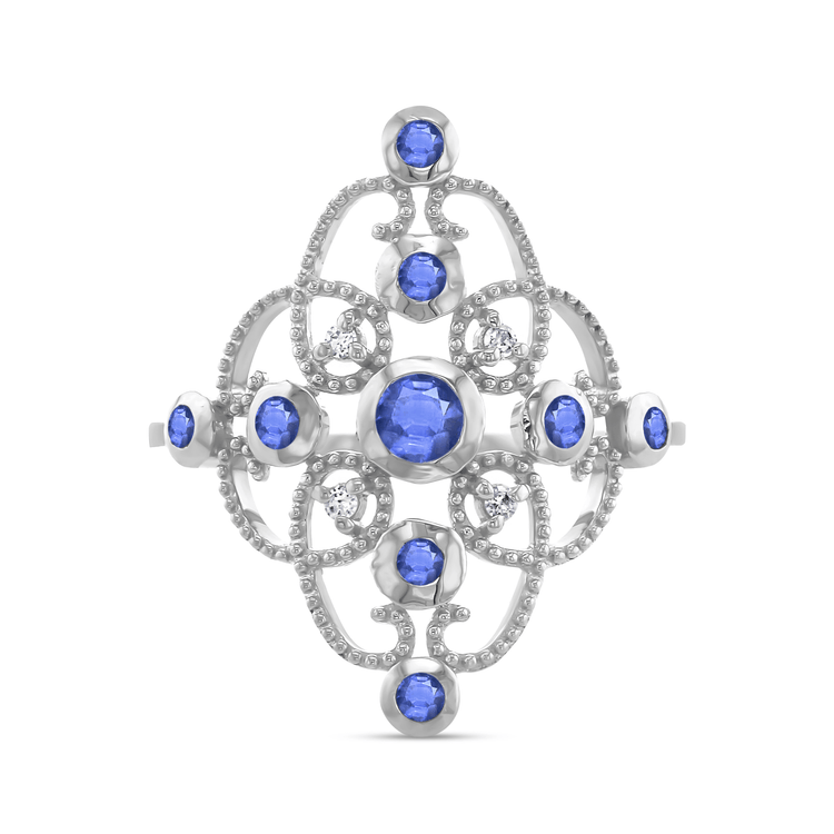 Bague en Or blanc 9k assemblée de Diamant HSI et Saphir - Maison Di Giorgio