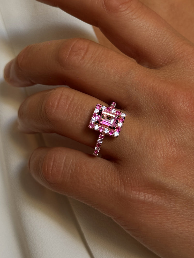 Bague - Dorée Or rose 18k, Topaze rose, Oxyde de zirconium - Maison Di Giorgio