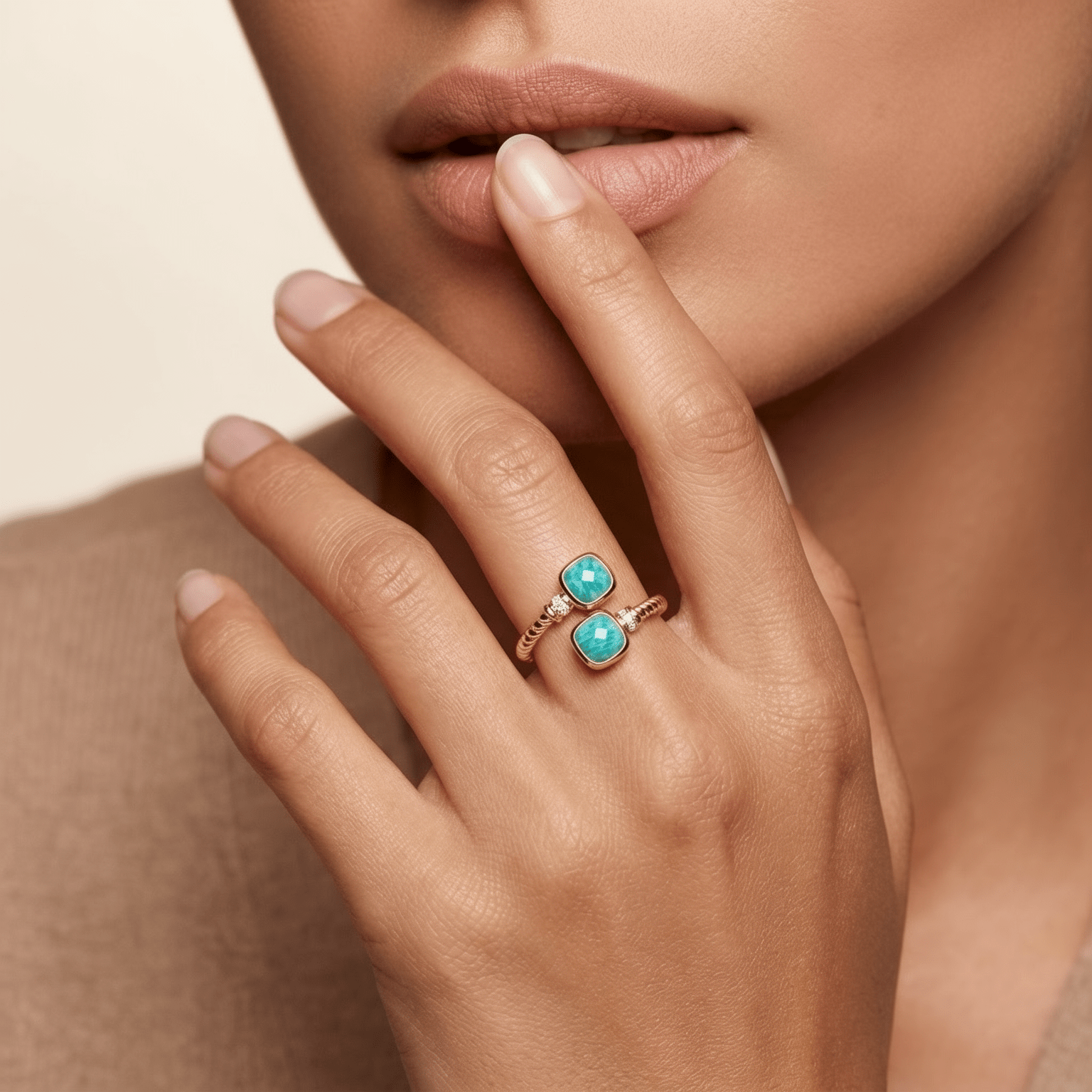 Bague Ondine - Dorée Or jaune 18k, Amazonite, Oxyde de zirconium - Maison Di Giorgio