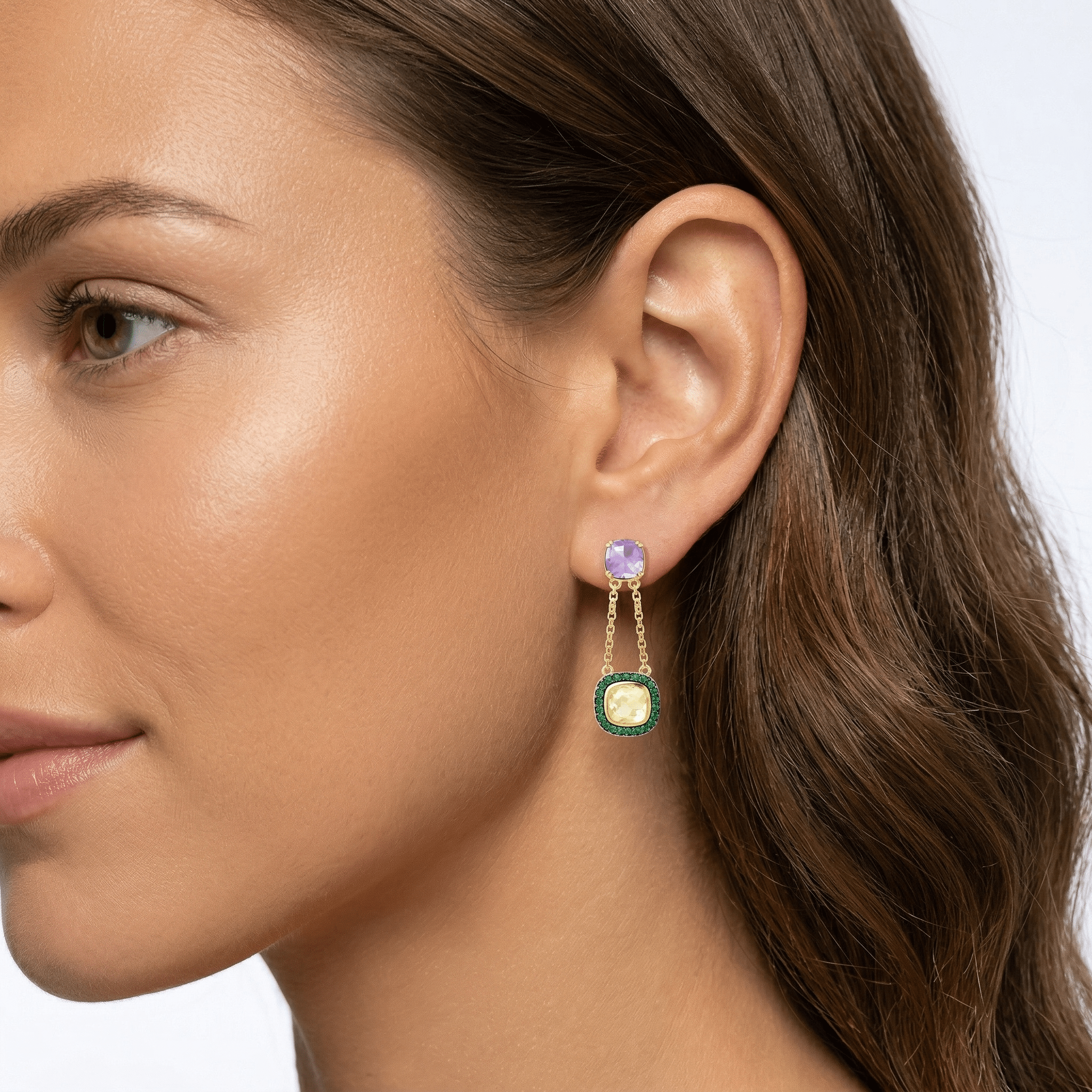 Boucles d'oreilles - Dorées Or jaune 18k, Quartz, Améthyste, Oxyde de zirconium - Maison Di Giorgio