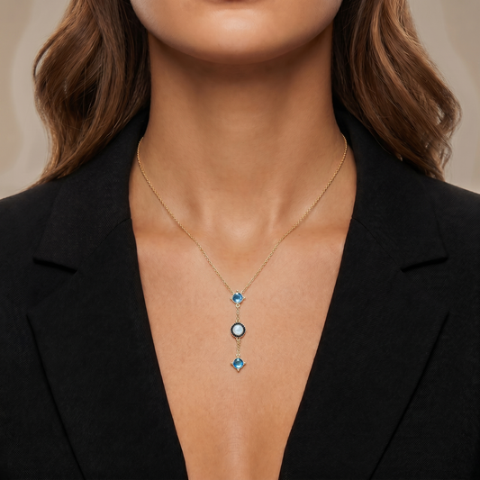 Les Inséparables Necklace - 18k Yellow Gold plated, Jade, Topaz, Zirconia