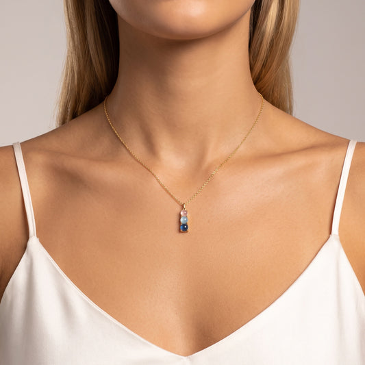 Collier Céleste - Doré Or jaune 18k, Quartz, Topaze, Jade, Oxyde de zirconium