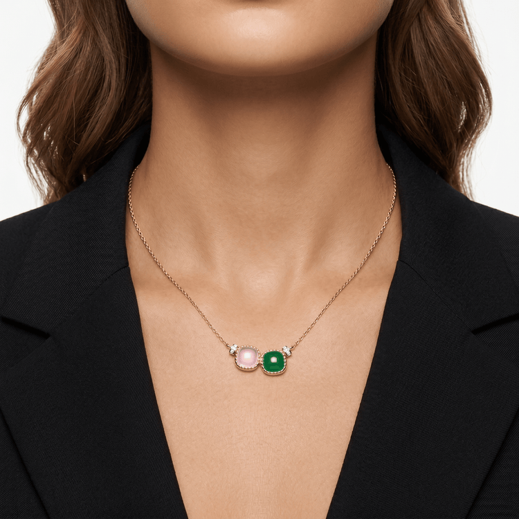Collier Aveu & Confidence - Doré Or jaune 18k, Améthyste, Onyx, Oxyde de zirconium - Maison Di Giorgio