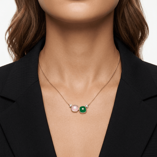 Collier Aveu & Confidence - Doré Or jaune 18k, Améthyste, Onyx, Oxyde de zirconium - Maison Di Giorgio