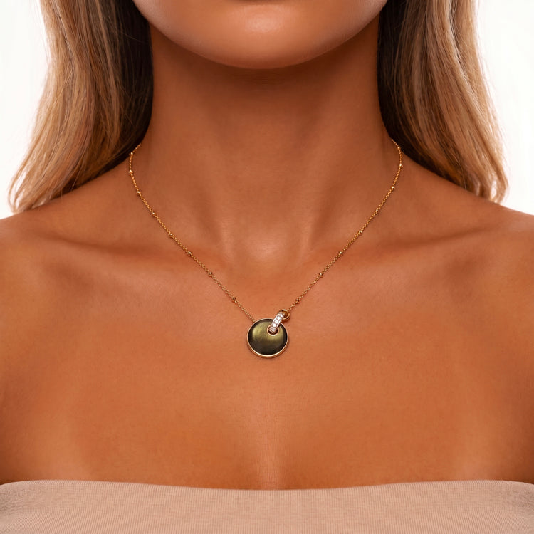 Collier Kate - Doré Or jaune 18k, Obsidienne dorée & Oxyde de zirconium - Maison Di Giorgio