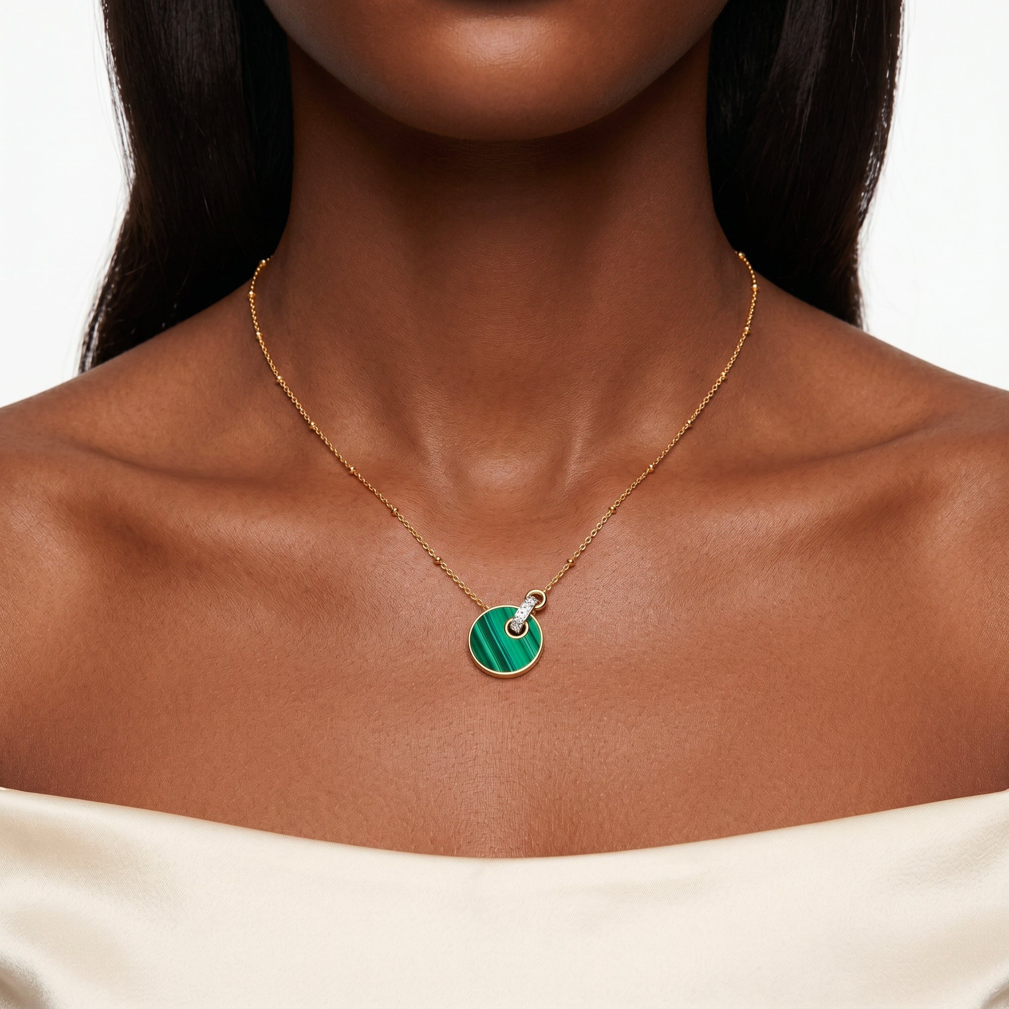 Collier Kate - Doré Or jaune 18k, Malachite & Oxyde de zirconium - Maison Di Giorgio
