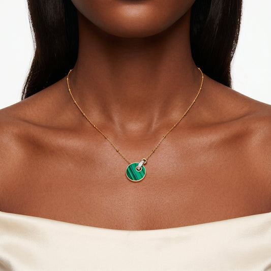 Collier Kate - Doré Or jaune 18k, Malachite & Oxyde de zirconium - Maison Di Giorgio