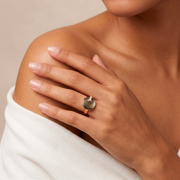 Bague Kate - Dorée Or jaune 18k, Obsidienne dorée - Maison Di Giorgio