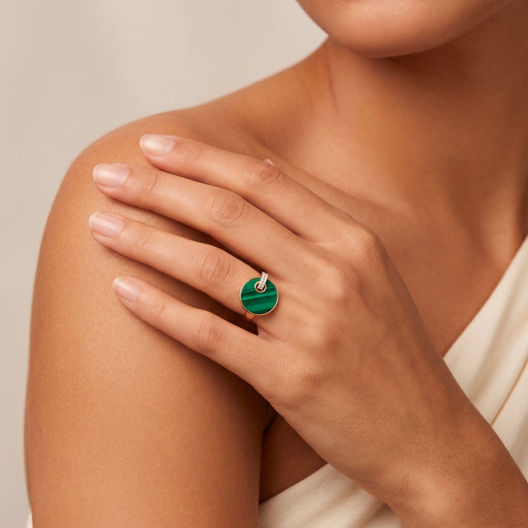 Bague Kate - Dorée Or jaune 18k, Malachite - Maison Di Giorgio