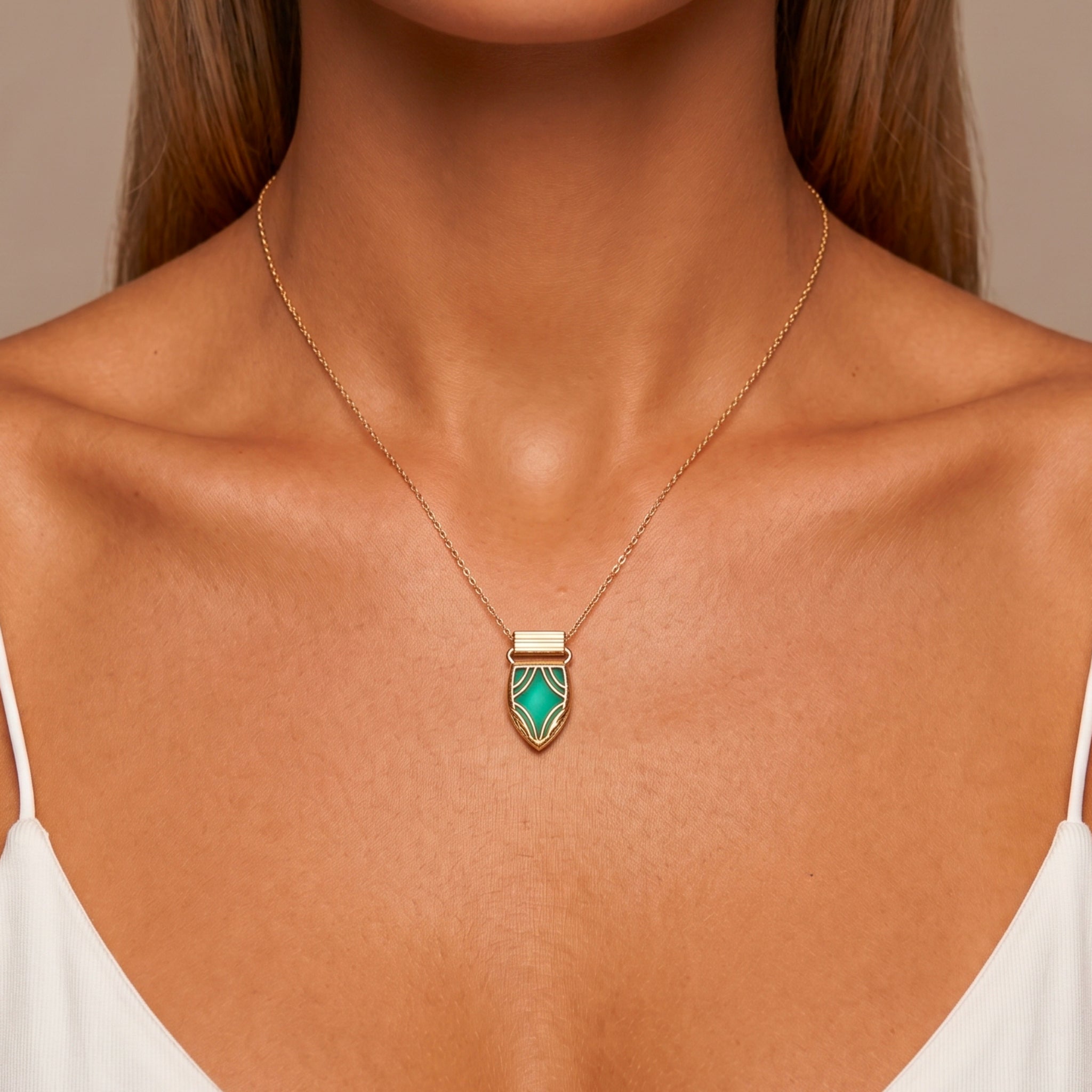 Collier Fibule - Doré Or jaune 18k, Onyx vert - Maison Di Giorgio
