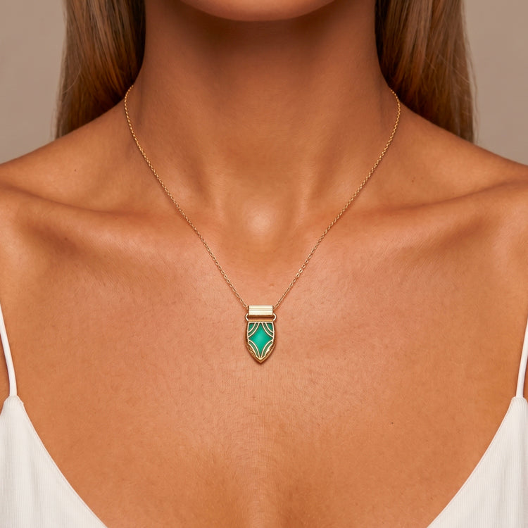 Collier Fibule - Doré Or jaune 18k, Onyx vert - Maison Di Giorgio