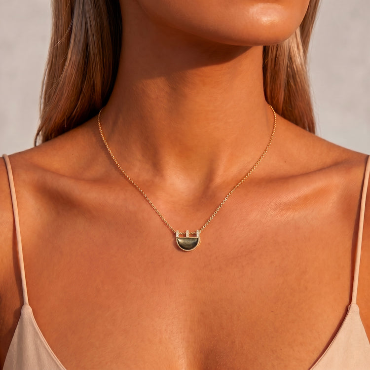 Collier Preciosa - Doré Or jaune 18k, Obsidienne dorée & Oxyde de zirconium - Maison Di Giorgio