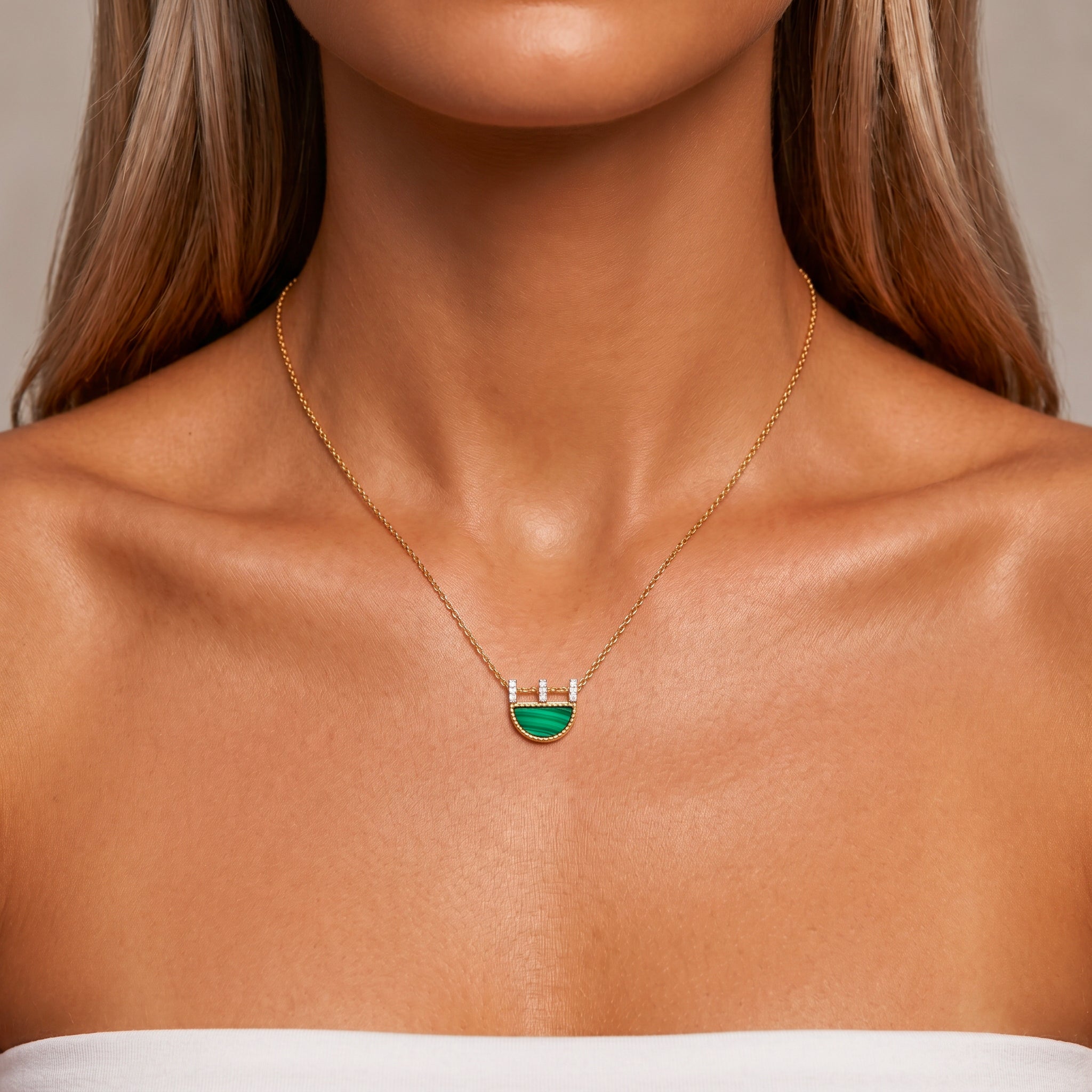 Collier Preciosa - Doré Or jaune 18k, Malachite & Oxyde de zirconium - Maison Di Giorgio