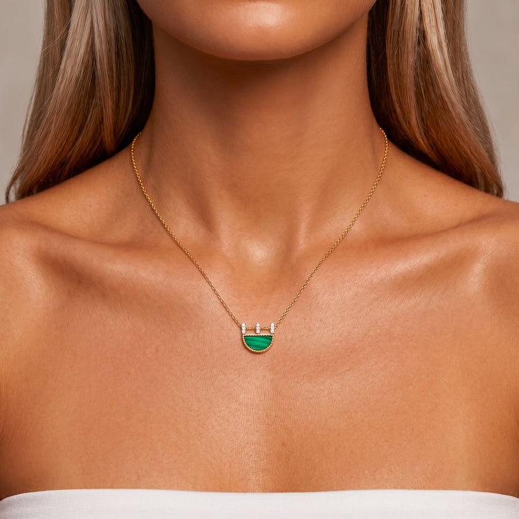 Collier Preciosa - Doré Or jaune 18k, Malachite & Oxyde de zirconium - Maison Di Giorgio