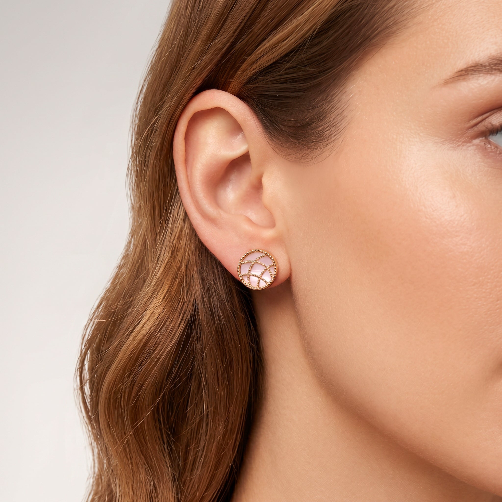 Boucles d'oreilles Stella Cadente - Dorées Or jaune 18k, Calcédoine rose - Maison Di Giorgio