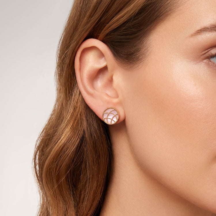 Boucles d'oreilles Stella Cadente - Dorées Or jaune 18k, Calcédoine rose - Maison Di Giorgio