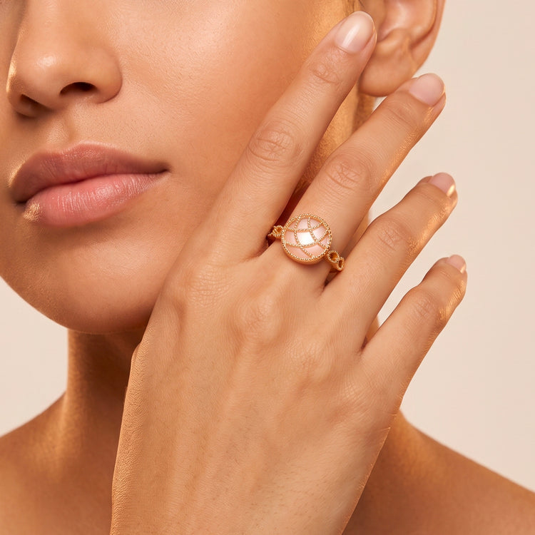 Bague Stella Cadente - Dorée Or jaune 18k, Calcédoine rose - Maison Di Giorgio