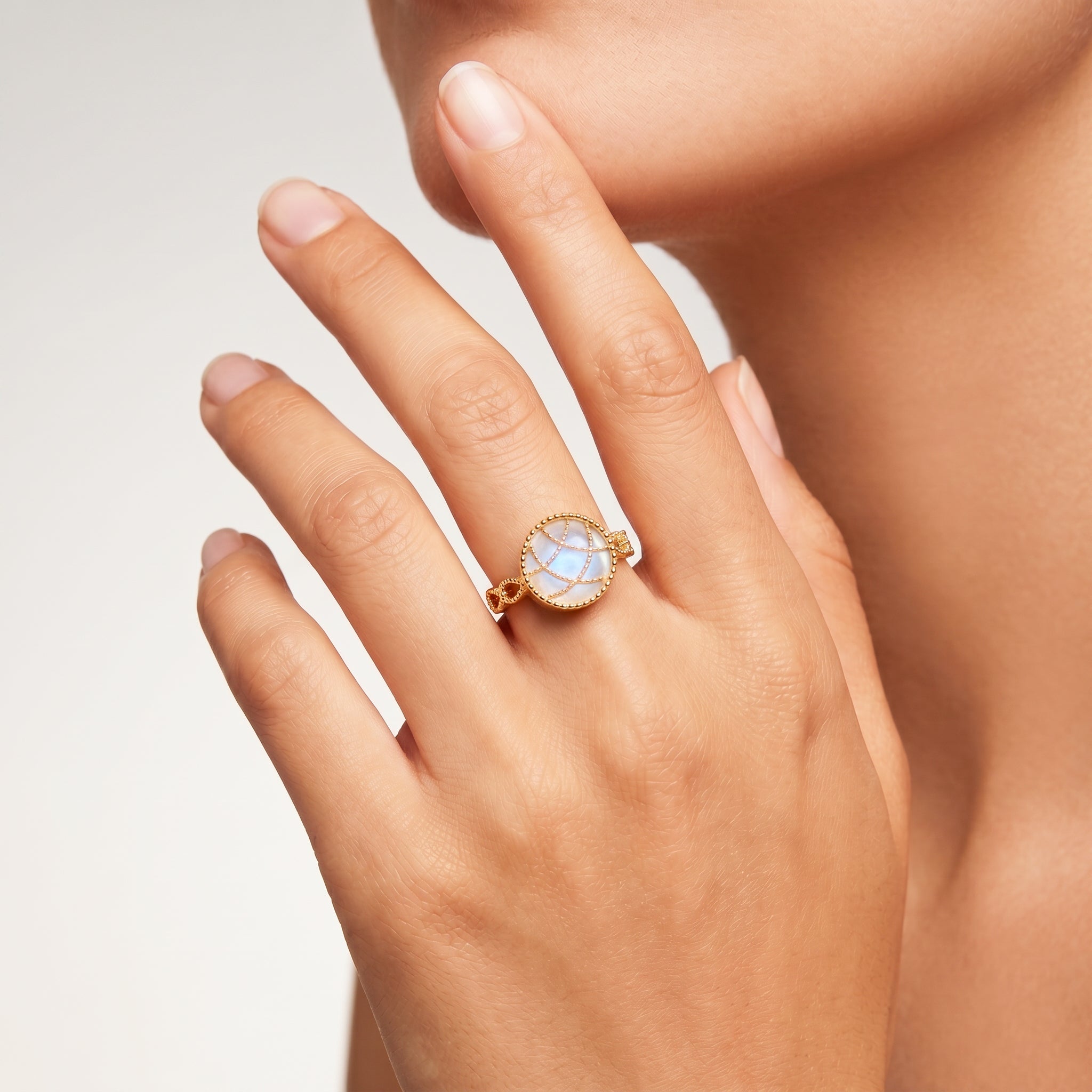 Bague Stella Cadente - Dorée Or jaune 18k, Pierre de lune blanche - Maison Di Giorgio