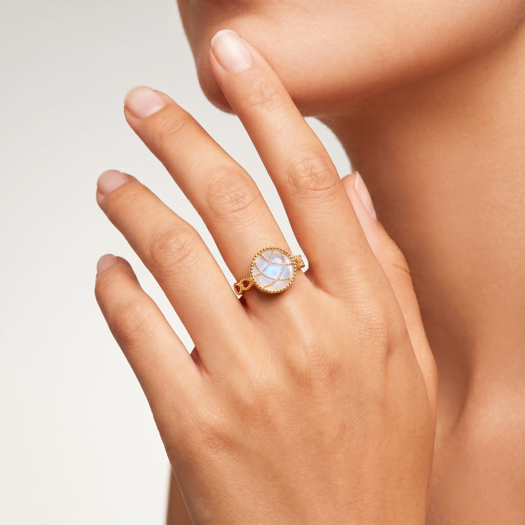 Bague Stella Cadente - Dorée Or jaune 18k, Pierre de lune blanche - Maison Di Giorgio