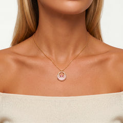 Collier Rising Sun - Doré Or jaune 18k, Calcédoine rose & Oxyde de zirconium - Maison Di Giorgio