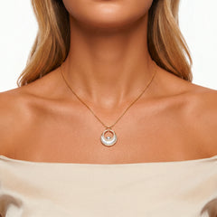 Collier Rising Sun - Doré Or jaune 18k, Pierre de lune blanche et grise & Oxyde de zirconium - Maison Di Giorgio