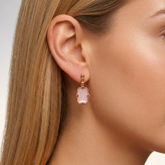 Boucles d'oreilles Art Déco - Dorées Or jaune 18k, Calcédoine rose & Oxyde de zirconium - Maison Di Giorgio