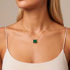 Collier Art Déco - Doré Or jaune 18k, Amazonite & Oxyde de zirconium - Maison Di Giorgio