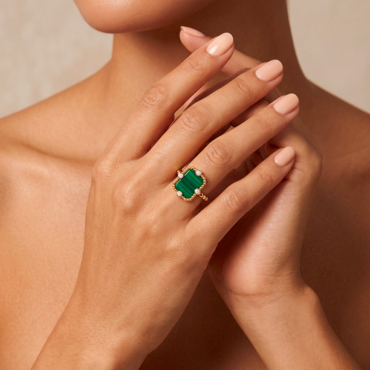 Bague Art Déco - Or jaune 18k, Malachite & Oxyde de zirconium - Maison Di Giorgio