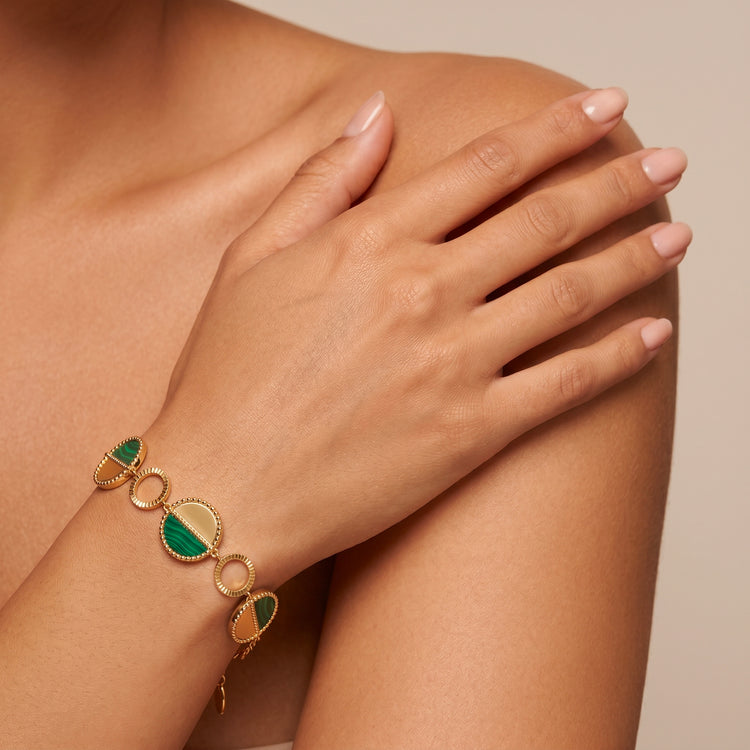 Bracelet Mezzo - Doré Or jaune 18k, Malachite - Maison Di Giorgio