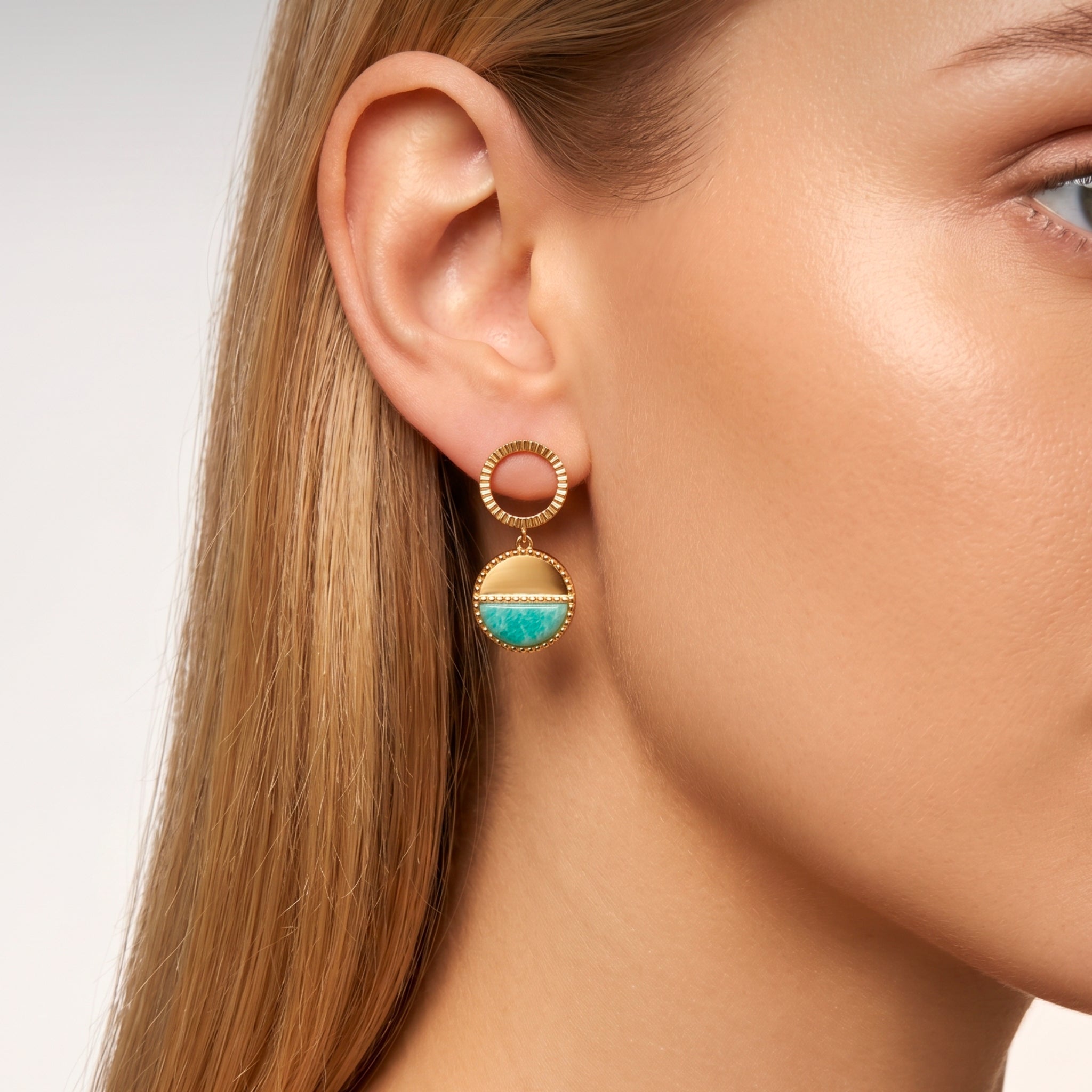 Boucles d'oreilles Mezzo - Dorées Or jaune 18k, Amazonite - Maison Di Giorgio