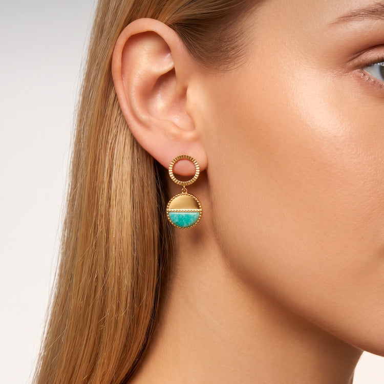 Boucles d'oreilles Mezzo - Dorées Or jaune 18k, Amazonite - Maison Di Giorgio