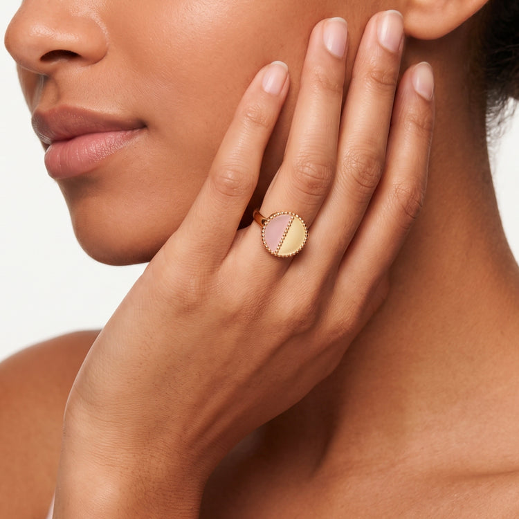 Bague Mezzo - Or jaune 18k, Calcédoine rose - Maison Di Giorgio