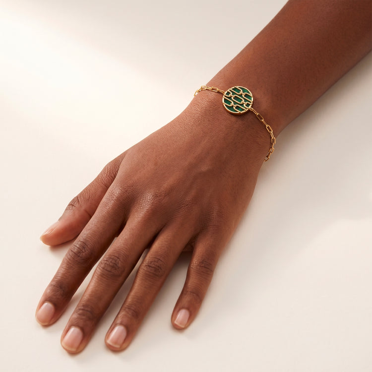 Bracelet Forçat - Doré Or jaune 18k, Malachite - Maison Di Giorgio
