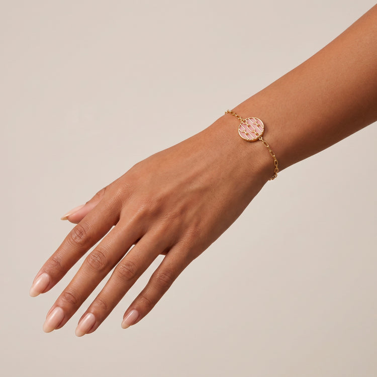 Bracelet Forçat - Doré Or jaune 18k, Calcédoine rose - Maison Di Giorgio
