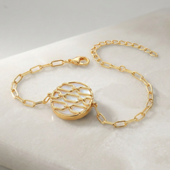 Bracelet Forçat - Doré Or jaune 18k, Pierre de lune blanche