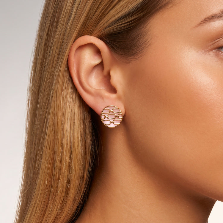 Boucles d'oreilles Forçat - Dorées Or jaune 18k, Calcédoine rose - Maison Di Giorgio