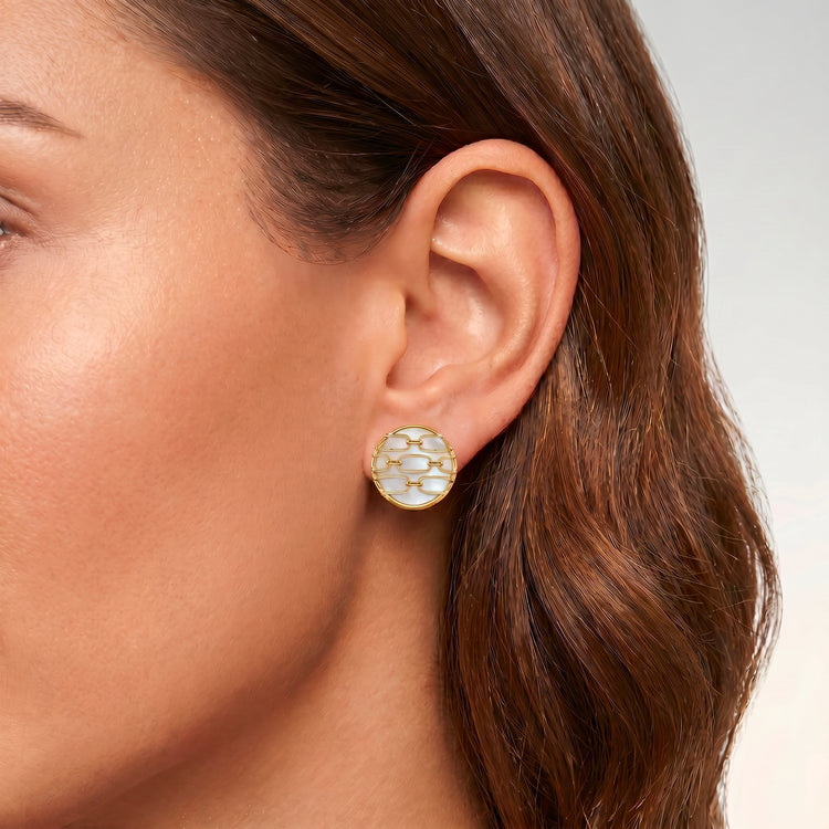 Boucles d'oreilles Forçat - Dorées Or jaune 18k, Pierre de lune blanche - Maison Di Giorgio