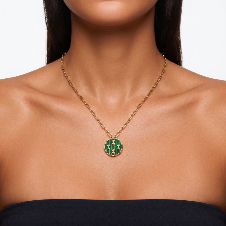 Collier Forçat - Doré Or jaune 18k, Malachite - Maison Di Giorgio