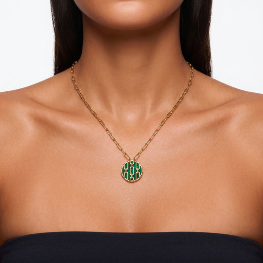 Collier Forçat - Doré Or jaune 18k, Malachite - Maison Di Giorgio