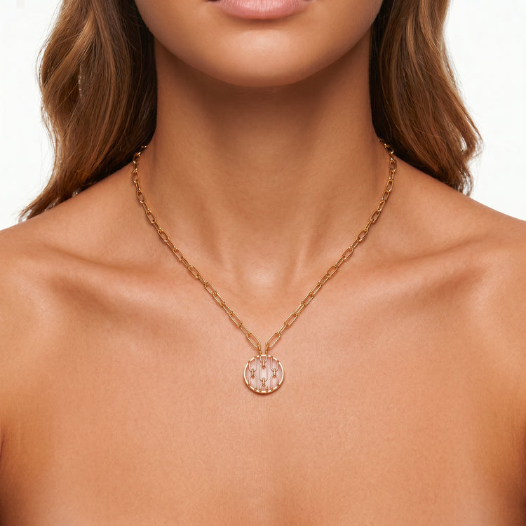 Collier Forçat - Doré Or jaune 18k, Calcédoine rose - Maison Di Giorgio