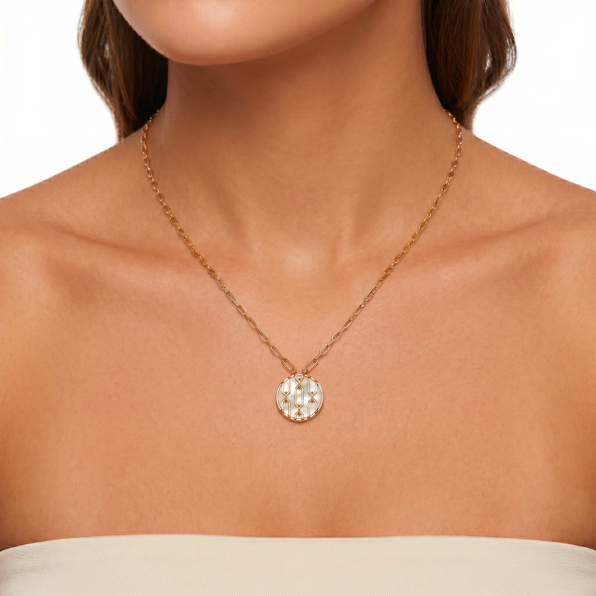 Collier Forçat - Doré Or jaune 18k, Pierre de lune blanche - Maison Di Giorgio