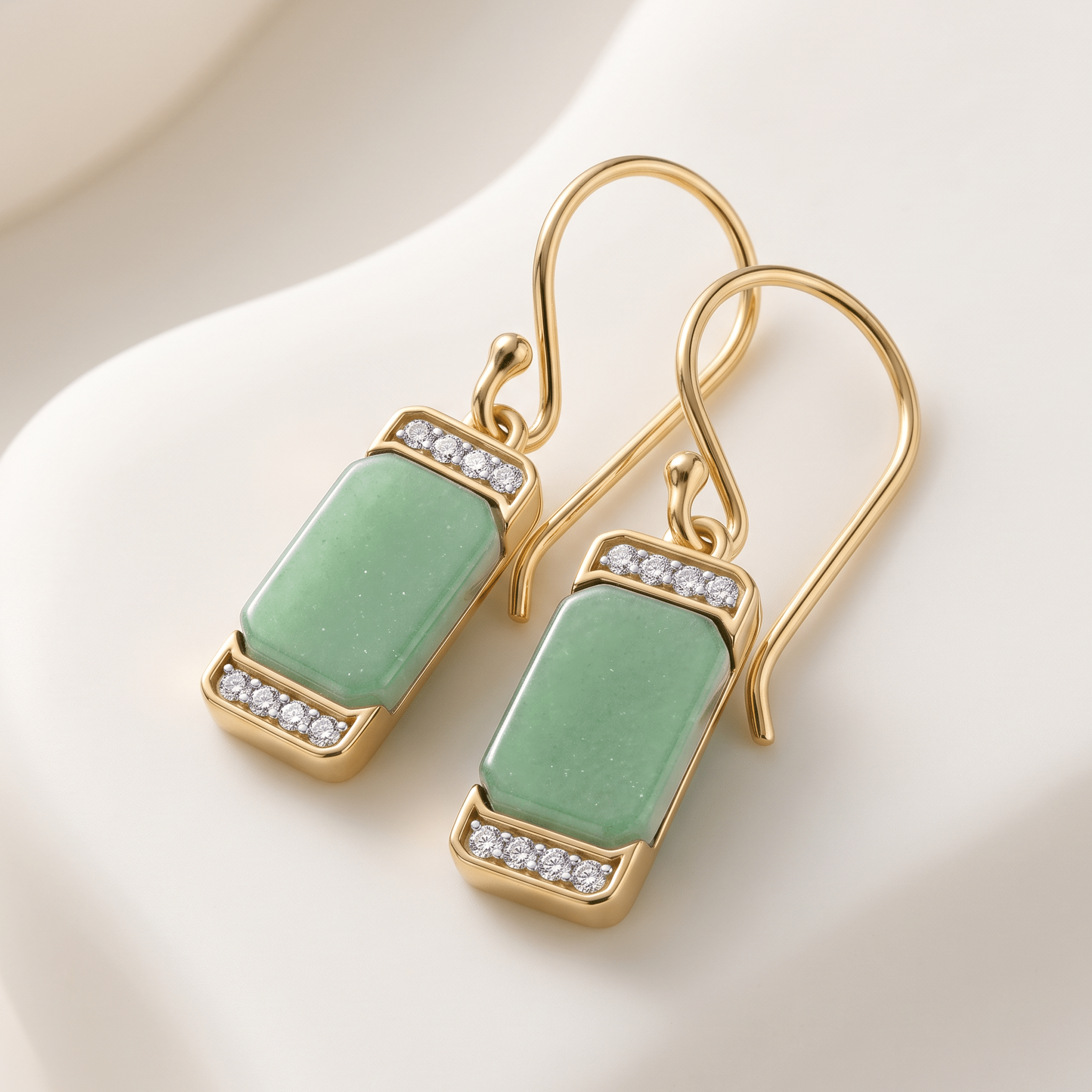 Boucles d'oreilles - Dorées Or jaune 18k et rhodiées, Aventurine, Oxyde de zirconium - Maison Di Giorgio