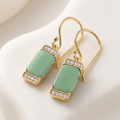 Boucles d'oreilles - Dorées Or jaune 18k et rhodiées, Aventurine, Oxyde de zirconium - Maison Di Giorgio