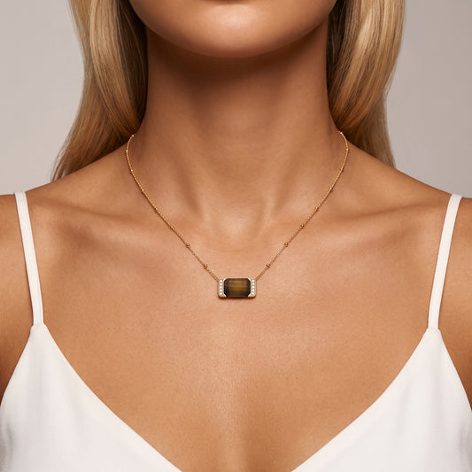 Collier Mona-Lisa - Doré Or jaune 18k, Obsidienne, Oxyde de zirconium