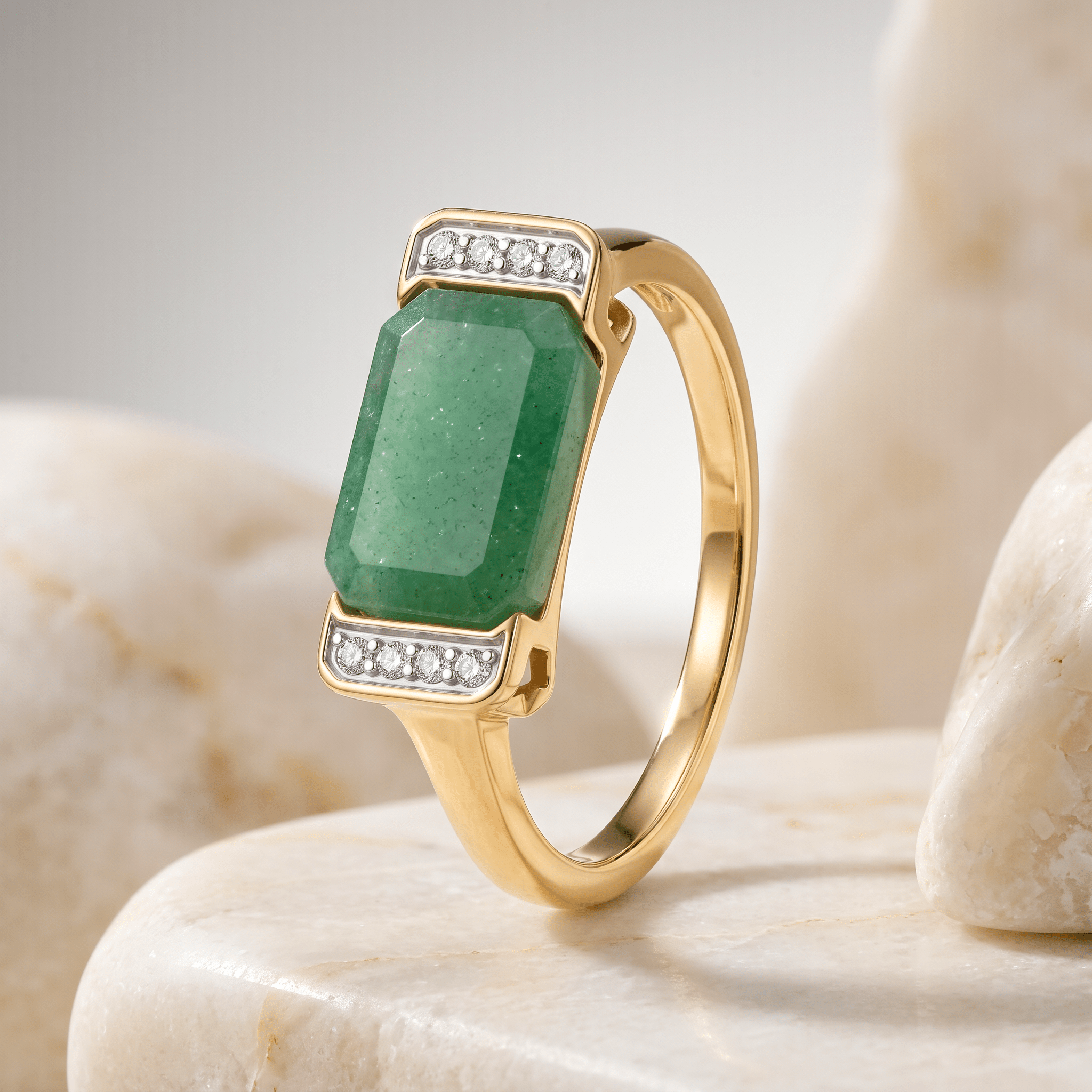 Bague - Dorée Or jaune 18k et rhodiée, Aventurine, Oxyde de zirconium - Maison Di Giorgio