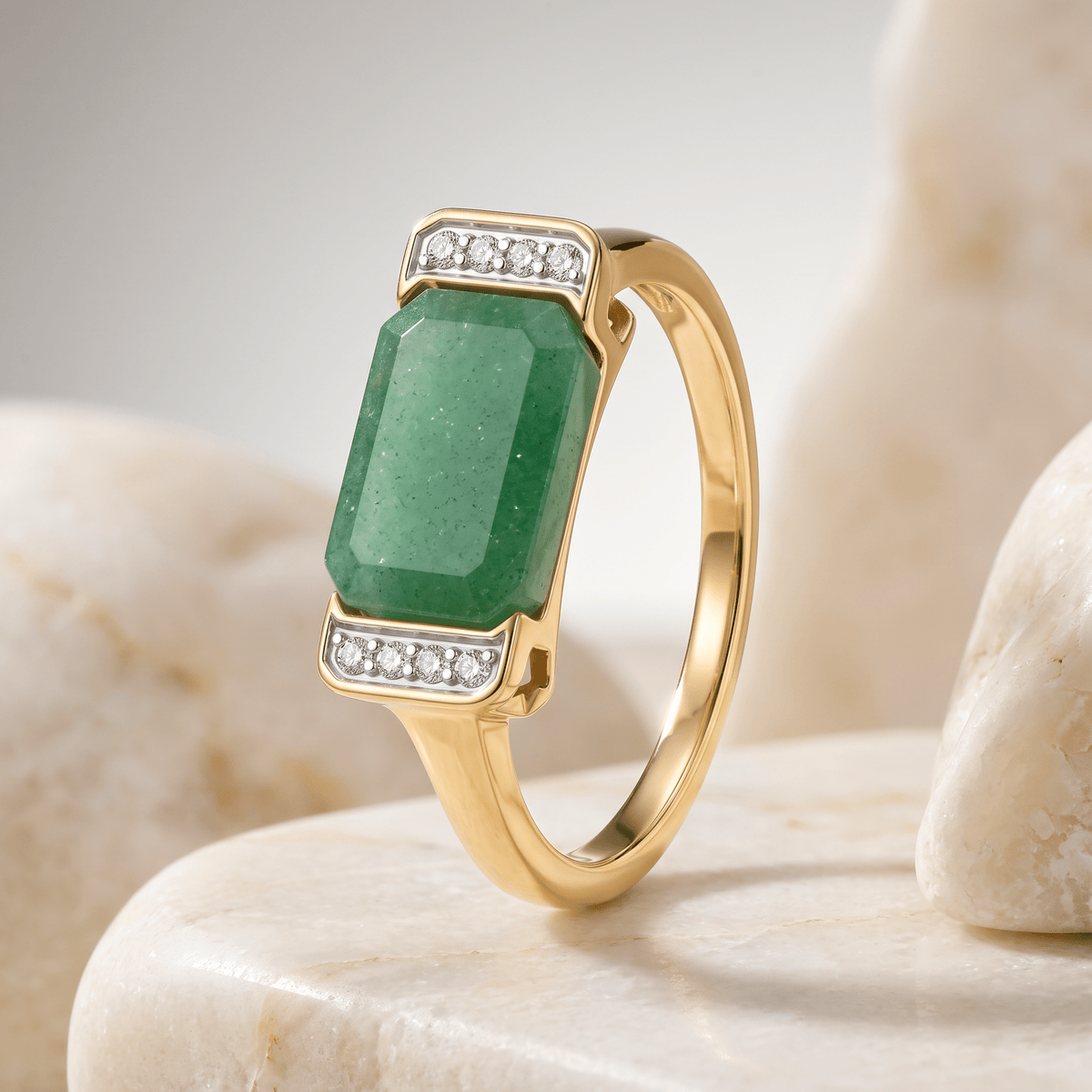 Bague - Dorée Or jaune 18k et rhodiée, Aventurine, Oxyde de zirconium - Maison Di Giorgio