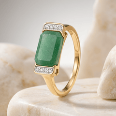 Bague - Dorée Or jaune 18k et rhodiée, Aventurine, Oxyde de zirconium - Maison Di Giorgio