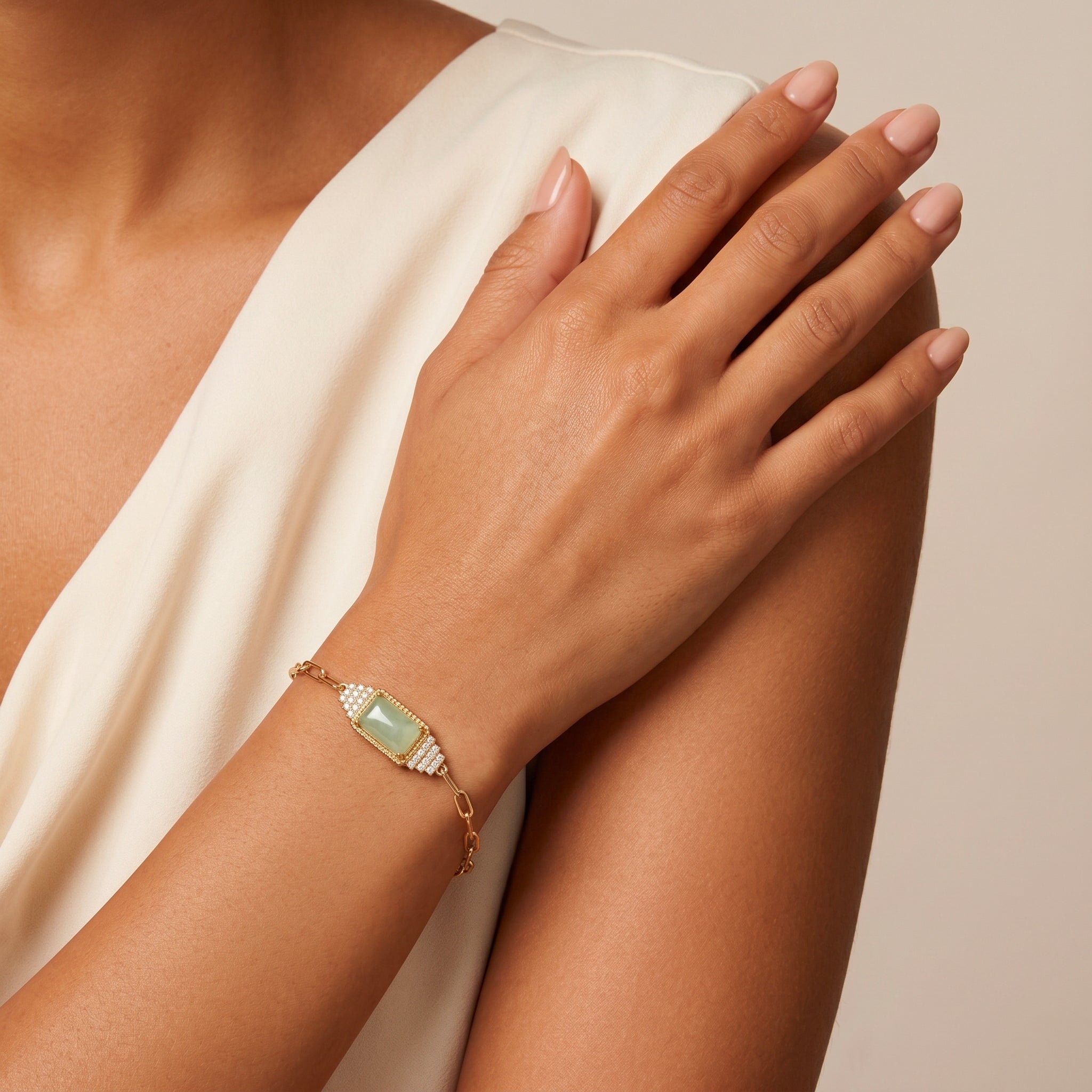 Bracelet Bauhaus - Doré Or jaune 18k, Aventurine verte & Oxyde de zirconium - Maison Di Giorgio