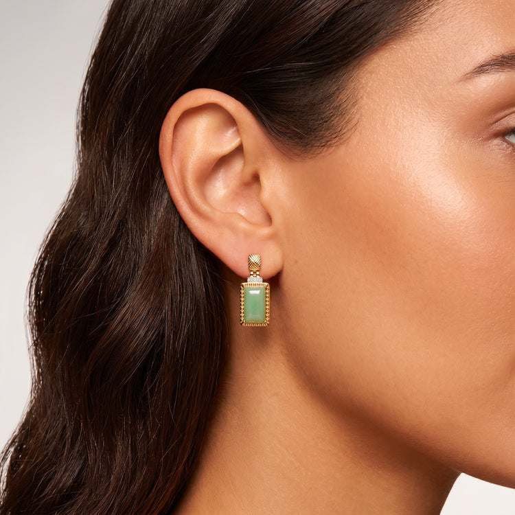Boucles d'oreilles Bauhaus - Dorées or jaune 18k, Aventurine verte & Oxyde de zirconium - Maison Di Giorgio